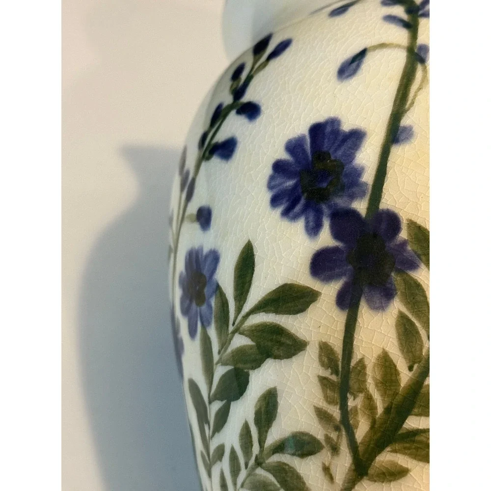 Vintage Purple Floral Hand Painted crackled style glaze‎ Stamp Mark 7.5